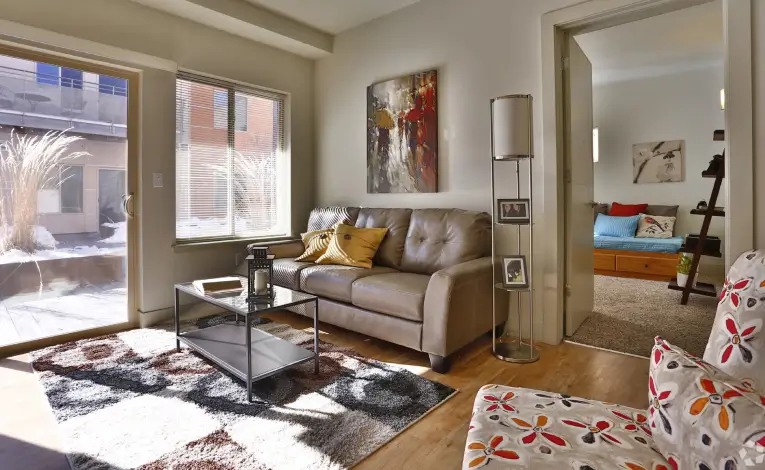 a furnished student apartment living room